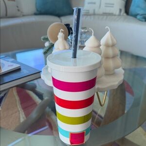 Kate Spade Striped Tumbler with Straw - Pink, Blue, Green